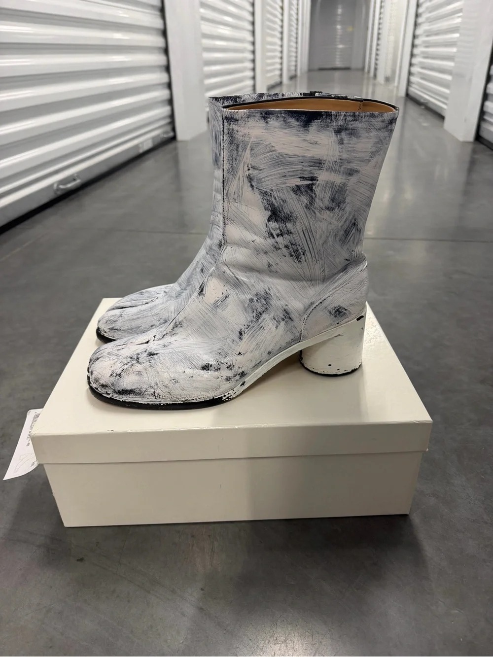 Maison Martin Margiela White and Black Brushstroke Mid-Calf Boots